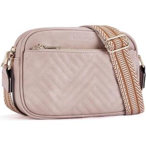 imageBOSTANTEN Quilted Crossbody Bags for Women Vegan Leather Purses Small Shoulder Handbags with Wide StrapPink