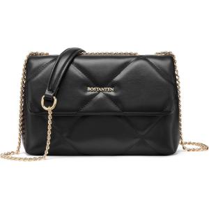 imageBOSTANTEN Shoulder Bag for Women Small Purse Vegan Leather Quilted Crossbody Bags With Chain Trendy Ladies HandbagsBlack