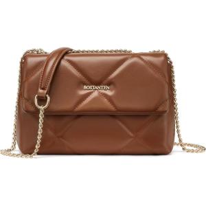imageBOSTANTEN Shoulder Bag for Women Small Purse Vegan Leather Quilted Crossbody Bags With Chain Trendy Ladies HandbagsBrown
