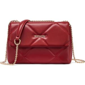 imageBOSTANTEN Shoulder Bag for Women Small Purse Vegan Leather Quilted Crossbody Bags With Chain Trendy Ladies HandbagsWine Red