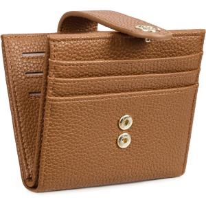 imageBOSTANTEN Slim Wallet for Women Small RFID Blocking Credit Card Holder Leather Bifold Wallets with Zipper Coin Pocket BeigeBrownBrown