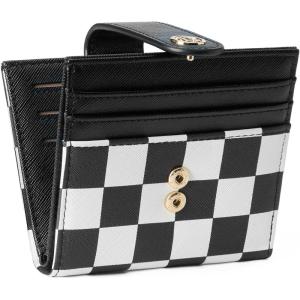 imageBOSTANTEN Slim Wallet for Women Small RFID Blocking Credit Card Holder Leather Bifold Wallets with Zipper Coin Pocket BeigeBrownCheckeredBlack and White