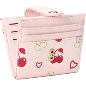 imageBOSTANTEN Slim Wallet for Women Small RFID Blocking Credit Card Holder Leather Bifold Wallets with Zipper Coin Pocket BeigeBrownCherry Print