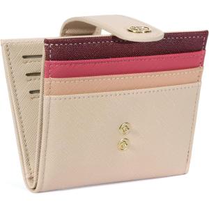 imageBOSTANTEN Slim Wallet for Women Small RFID Blocking Credit Card Holder Leather Bifold Wallets with Zipper Coin Pocket BeigeBrownRainbow Pink
