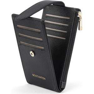 imageBOSTANTEN Slim Wallet for Women Small RFID Blocking Credit Card Holder Leather Bifold Wallets with Zipper Coin Pocket BeigeBrownSBlack