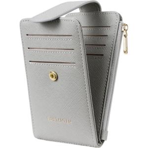 imageBOSTANTEN Slim Wallet for Women Small RFID Blocking Credit Card Holder Leather Bifold Wallets with Zipper Coin Pocket BeigeBrownSGrey