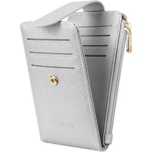imageBOSTANTEN Slim Wallet for Women Small RFID Blocking Credit Card Holder Leather Bifold Wallets with Zipper Coin Pocket BeigeBrownSSliver