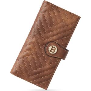 imageBOSTANTEN Slim Women Wallet Leather RFID Credit Card Holder Bifold Ladies Wallets with Zipper Coin Pocket Beige and BrownBrown