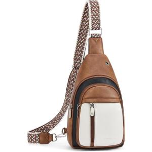 imageBOSTANTEN Sling Bag Cross Body Bag Trendy Leather Crossbody Purse Chest Bag with Adjustable Guitar Strap for TravelTricolor Mix