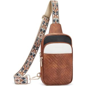 imageBOSTANTEN Sling Bag Quilted Crossbody Bags for Women Cross Body Purse Leather Fanny Pack with Adjustable Guitar StrapAtricolor Mix