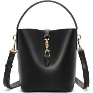 imageBOSTANTEN Small Bucket Bag for Women Crossbody Bags Trendy Vegan Leather Shoulder Purses Designer Ladies HandbagsBlack
