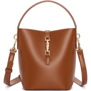imageBOSTANTEN Small Bucket Bag for Women Crossbody Bags Trendy Vegan Leather Shoulder Purses Designer Ladies HandbagsBrown