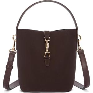 imageBOSTANTEN Small Bucket Bag for Women Crossbody Bags Trendy Vegan Leather Shoulder Purses Designer Ladies HandbagsCoffee