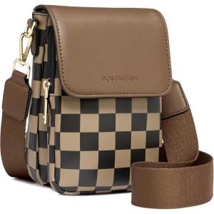 imageBOSTANTEN Small Crossbody Bags for Women Cell Phone Purse Leather Wallet Handbags with Card SlotsA08checkered Coffee