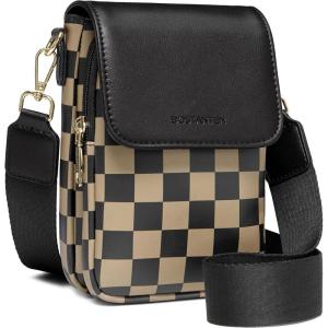imageBOSTANTEN Small Crossbody Bags for Women Cell Phone Purse Leather Wallet Handbags with Card SlotsA09checkered Black With Coffee