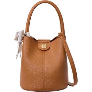 imageBOSTANTEN Small Crossbody Bags for Women Vegan Leather Mini Bucket Handbag Removable Shoulder StrapBrown
