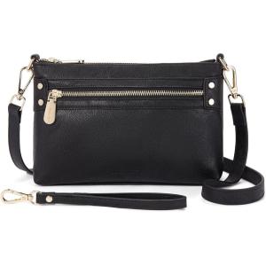 imageBOSTANTEN Small Crossbody Purse Leather Wristlet Purses for Women with Zipper Pocket Casual Clutch BagsAblackwide Bottom