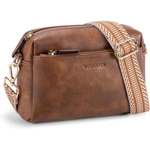 imageBOSTANTEN Small Crossbody Purse for Women Triple Zip Cell Phone Leather Handbag with Colored Shoulder StrapBrown