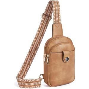 imageBOSTANTEN Small Sling Bag Crossbody Bags for Women Trendy Crossbody Purse Leather Chest BagAcamel Brown