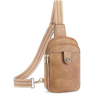 imageBOSTANTEN Small Sling Bag Crossbody Bags for Women Trendy Crossbody Purse Leather Chest BagBcamel Brownlarge