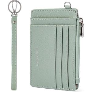 imageBOSTANTEN Small Wallet For Women RFID Leather Credit Card Holder Slim Wristlet Keychain Wallet With Zipper PocketALight Green