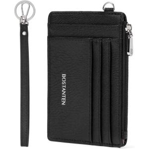 imageBOSTANTEN Small Wallet For Women RFID Leather Credit Card Holder Slim Wristlet Keychain Wallet With Zipper PocketBlack