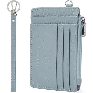 imageBOSTANTEN Small Wallet For Women RFID Leather Credit Card Holder Slim Wristlet Keychain Wallet With Zipper PocketBlue