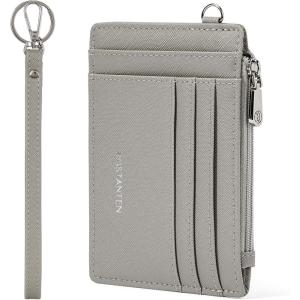 imageBOSTANTEN Small Wallet For Women RFID Leather Credit Card Holder Slim Wristlet Keychain Wallet With Zipper PocketGrey