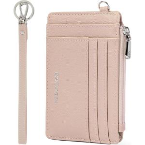 imageBOSTANTEN Small Wallet For Women RFID Leather Credit Card Holder Slim Wristlet Keychain Wallet With Zipper PocketPink