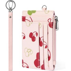 imageBOSTANTEN Small Wallet For Women RFID Leather Credit Card Holder Slim Wristlet Keychain Wallet With Zipper PocketPink Cherry