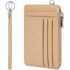 imageBOSTANTEN Small Wallet For Women RFID Leather Credit Card Holder Slim Wristlet Keychain Wallet With Zipper PocketQKhaki