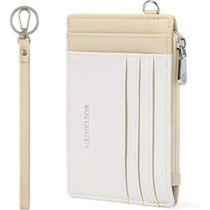 imageBOSTANTEN Small Wallet For Women RFID Leather Credit Card Holder Slim Wristlet Keychain Wallet With Zipper PocketRBeigeApricot