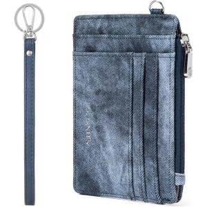 imageBOSTANTEN Small Wallet For Women RFID Leather Credit Card Holder Slim Wristlet Keychain Wallet With Zipper PocketRDenim Blue