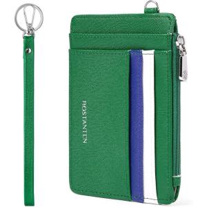 imageBOSTANTEN Small Wallet For Women RFID Leather Credit Card Holder Slim Wristlet Keychain Wallet With Zipper PocketRGreenWhiteBlue
