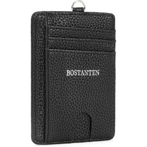 imageBOSTANTEN Small Wallet For Women RFID Leather Credit Card Holder Slim Wristlet Keychain Wallet With Zipper PocketSBlack