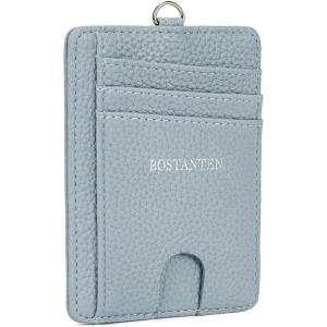 imageBOSTANTEN Small Wallet For Women RFID Leather Credit Card Holder Slim Wristlet Keychain Wallet With Zipper PocketSBlue
