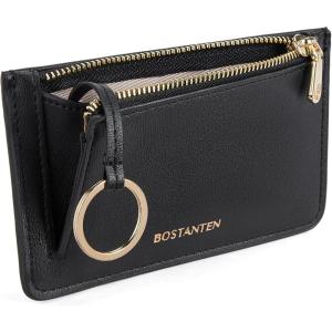 imageBOSTANTEN Small Wallet For Women RFID Leather Credit Card Holder Slim Wristlet Keychain Wallet With Zipper PocketTBlack