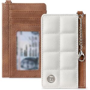 imageBOSTANTEN Small Wallet For Women RFID Leather Credit Card Holder Slim Wristlet Keychain Wallet With Zipper PocketXBeige and Brown