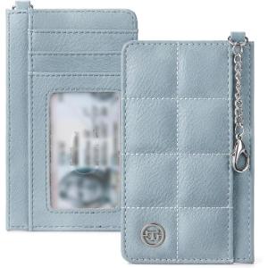 imageBOSTANTEN Small Wallet For Women RFID Leather Credit Card Holder Slim Wristlet Keychain Wallet With Zipper PocketXBlue