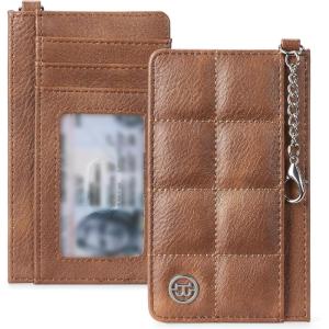 imageBOSTANTEN Small Wallet For Women RFID Leather Credit Card Holder Slim Wristlet Keychain Wallet With Zipper PocketXBrown