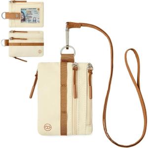 imageBOSTANTEN Small Wallet RFID Minimalist Zip ID Case Wallet with Lanyard Keychain Water Resistant Card Wallets for Women ampamp Men BlackBeige and Brown