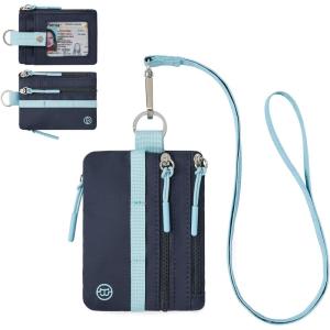 imageBOSTANTEN Small Wallet RFID Minimalist Zip ID Case Wallet with Lanyard Keychain Water Resistant Card Wallets for Women ampamp Men BlackNavy Blue and Sky Blue