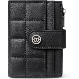 imageBOSTANTEN Small Wallet for Women Leather RFID Blocking Card Holder Bifold Compact Wallets With Zipper Coin Pocket BrownBeigeBlackBlack