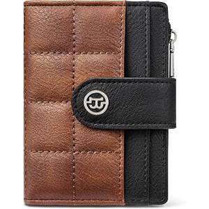 imageBOSTANTEN Small Wallet for Women Leather RFID Blocking Card Holder Bifold Compact Wallets With Zipper Coin Pocket BrownBeigeBlackBlackBrown