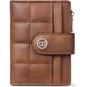 imageBOSTANTEN Small Wallet for Women Leather RFID Blocking Card Holder Bifold Compact Wallets With Zipper Coin Pocket BrownBeigeBlackBrown