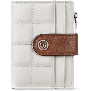imageBOSTANTEN Small Wallet for Women Leather RFID Blocking Card Holder Bifold Compact Wallets With Zipper Coin Pocket BrownBeigeBlackBrownWhite