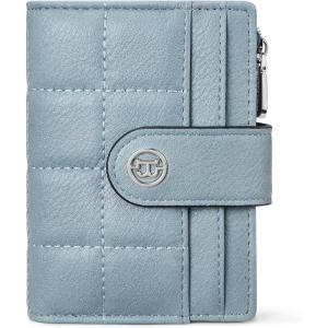 imageBOSTANTEN Small Wallet for Women Leather RFID Blocking Card Holder Bifold Compact Wallets With Zipper Coin Pocket BrownBeigeBlackLight Blue