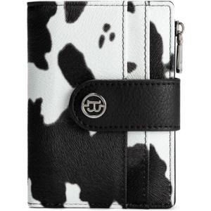 imageBOSTANTEN Small Wallet for Women Leather RFID Blocking Card Holder Bifold Compact Wallets With Zipper Coin Pocket BrownBeigeBlackWhite Cow Print