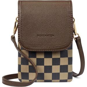 imageBOSTANTEN Vegan Leather Small Crossbody Bags for Women Designer Cell Phone Bag Wallet Purses Adjustable StrapCheckered Coffee