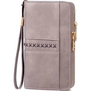 imageBOSTANTEN Wallets for Women Leather RFID Double Zipper Around Credit Card Holder Large Capacity Wristlet Clutch WalletPurple